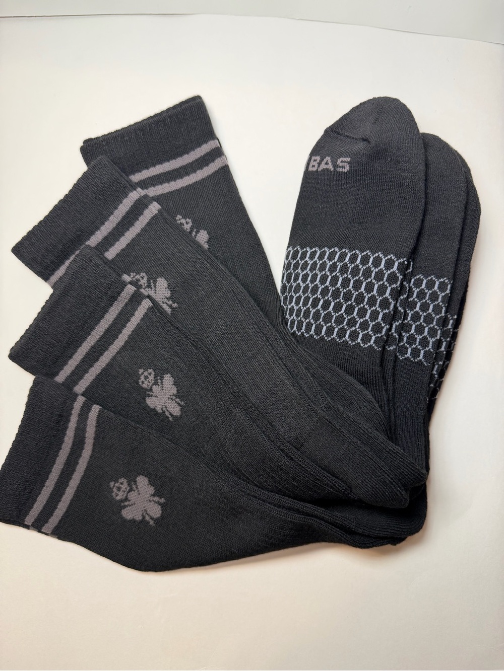 Bombas Men's Black Crew Socks with Gray Clover & Stripes - 4 pairs
